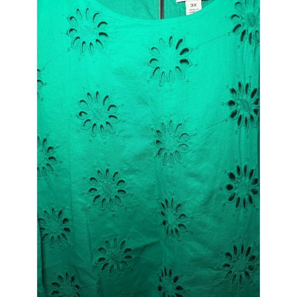 J.CREW‎ Women's Plus 3X Green Floral Eyelet Sleeveless Tank Top